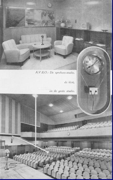 A.V.R.O. : De sprekersstudio, de klok en de grote studio.